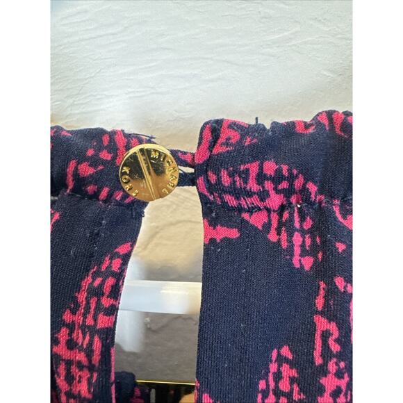 Michael Kors Tank Top Size Small Gold Logo Floral Print Pink Navy Blue - Medium - Picture 6 of 7